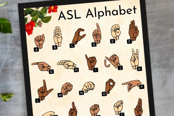 ASL ABC Chart Red Floral Alphabet Chart