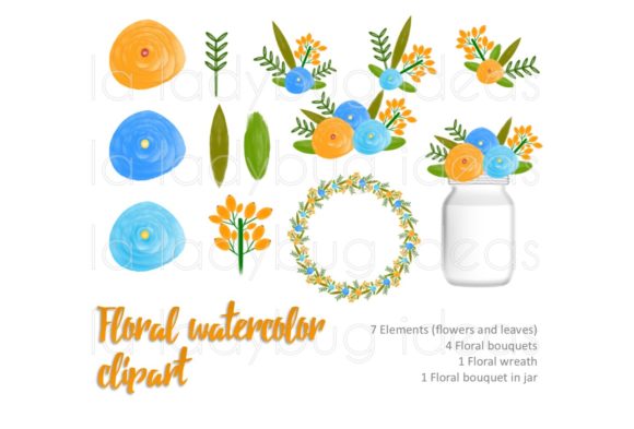 Blue Orange Watercolor Floral Clip Art: A Versatile and Elegant Design Resource